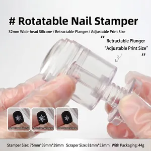 Professioneller Transparenter Silikon Nageltattoo Stempel Für French Manicure Großer 32mm Kopf Mit Schaber Set