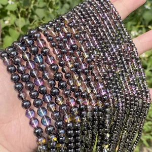 Macro view of iridescent dark AB imitation crystal beads for DIY jewelry accessories
