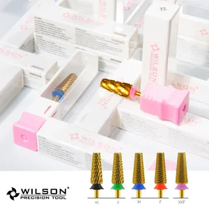 Professional 5-in-1 Titanium Steel Nail Drill Bit Gold Titanium Nitride Coating Straight Cone Shaped Manicure Accessory For Gel Polish Removal Tool
