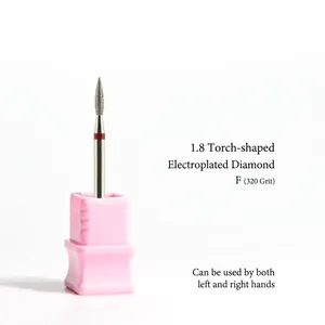 Professional 1.8mm flame shape electroplated diamond nail drill bit with a pink base