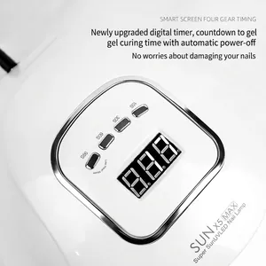 Professional SUN X5 MAX UV LED nail lamp with 4 timer settings and smart display.