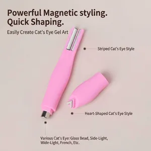 Multifunktionales rosa Nagelkunst-Magnetwerkzeug für Cat-Eye-Gel mit Herz- und Streifenspitzen