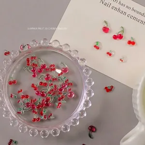 3D Harz Kirsche Nagelkunst Charms Süße Frucht Maniküre Dekorationen Eis Transparent Rote Kirsche Nagelbohrer Schmuck 20 Stück Packung