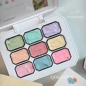 Solid Cream Gel Nail Polish 9-Grid Morandi Macaron Color Palette Painting Gel For DIY Nail Art Decor Women Salon Tools