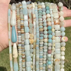 Natural Colored Amazonite Beads Various Shapes Round Heart Square Waterdrop Faceted Loose Stone Beads For DIY Jewelry Making Bracelet Necklace Women