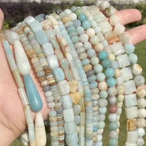Assorted natural Amazonite beads in round, square, heart, and water drop shapes