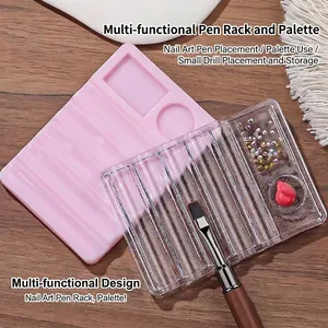 Multipurpose Crystal Acrylic Nail Art Pen Holder Palette Mixing Plate Stand For Manicure Salon Professional Tool Brush Base