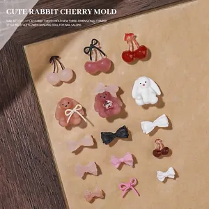 3D cute rabbit cherry and bow nail art charms for DIY silicone mold decoration kit