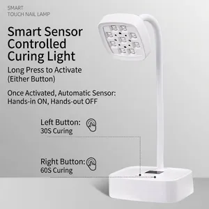 Professional white LED nail lamp with flexible gooseneck and smart touch induction timer