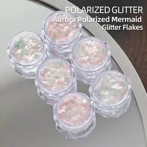 Iridescent polarized nail glitter flakes in butterfly and star shapes for DIY nail art design