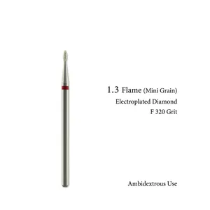 Gedetailleerd overzicht van professionele 1,3 mm diamant nagelboor in toortsvorm, F320