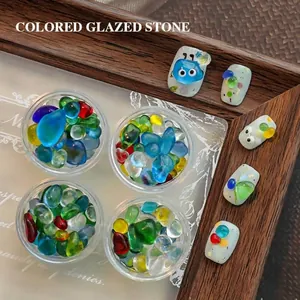 Unregelmäßige Farbige Glasierte Stein Nagelkunst Strass Glas Gebrochene Muschelstücke Für DIY Maniküre Dekoration Zubehör