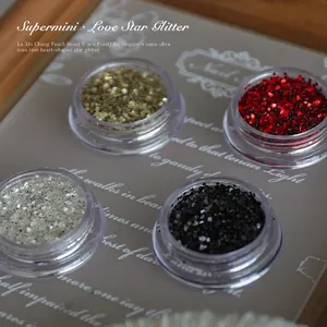Set mit Mini 1mm Herz und Stern Nagelkunst Glitzer Pailletten in Gold Rot Silber Schwarz