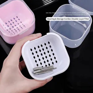 Scatola di Disinfezione per Punte di Trapano per Unghie Portatile Professionale Custodia in Plastica a Doppio Strato con Filtro