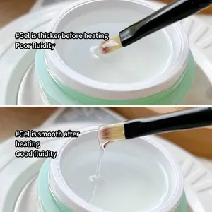 Comparison of nail extension gel consistency before and after the heating process detail