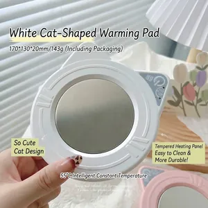 White cat-shaped 55°C constant temperature heating pad for nail polish and cups, 170mm