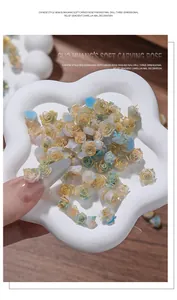 Vista detallada de rosas de resina 3D degradadas para decoración de uñas estilo chino.