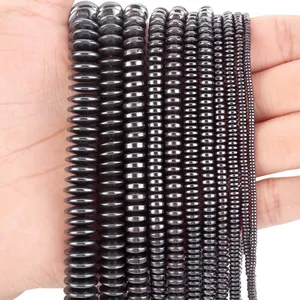Natural Hematite Beads Round Spacer Flat Disc Loose Beads For DIY Jewelry Making Accessories Metallic Black Polished Stone