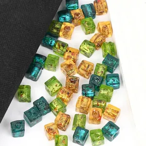 Τετράγωνες Χάντρες Γυαλιού Lampwork Με Φύλλο Ασημιού Χειροποίητες Χαλαρές Χάντρες για Κατασκευή Κοσμημάτων DIY Βραχιόλια Κολιέ Αξεσουάρ