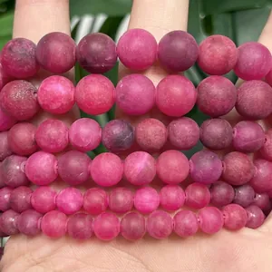 Detailed close-up of 6/8/10mm frosted rose red agate round beads for DIY jewelry making