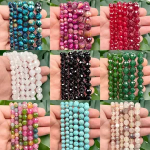Faceted Natural Stone Beads Tiger Eye Agate Chalcedony Quartz Loose Beads For DIY Jewelry Making Bracelet Necklace Findings Unisex Accessories