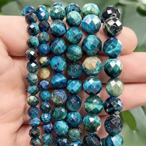 Macro detail of faceted blue-green natural stone beads for DIY jewelry making