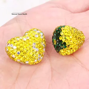 Perline a forma di cuore e fragola in strass gialli per accessori per catene fai-da-te
