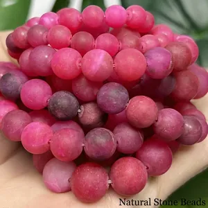Frosted rose red agate round beads for DIY jewelry making and bead crafts