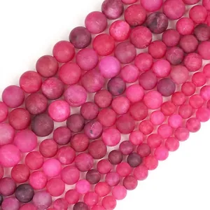 Frosted matte fuchsia pink agate round loose beads 6mm 8mm 10mm for DIY jewelry making