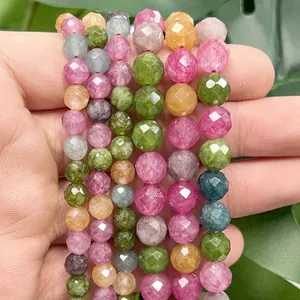Close-up of multi-colored faceted natural stone beads for DIY jewelry making creations.