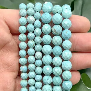 Macro detail of faceted natural light blue stone beads for DIY jewelry making