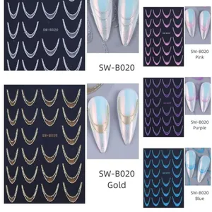 Glitter Gradient French Nail Stickers Gold Silver Pink Blue Purple Smile Line Fine Flash Self Adhesive Nail Art Decals DIY Manicure Tips Decoration