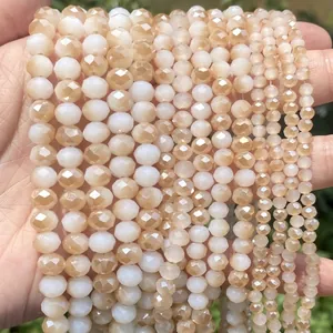 Faceted Rondelle Glass Beads Artificial Crystal White Jade Amber Color Beads For DIY Necklace Bracelet Jewelry Making Accessories
