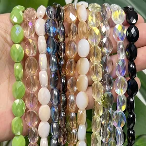 Faceted Egg Shaped Crystal Glass Beads For Jewelry Making DIY Handcrafted Bracelets Necklaces Decorative Accessory Multicolor Beading Strand