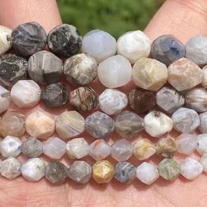 Macro view of multi-colored faceted natural stone beads for DIY jewelry making and crafts