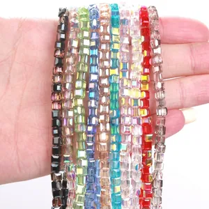 Handheld display of 4mm faceted colorful crystal sugar cube glass beads for DIY jewelry