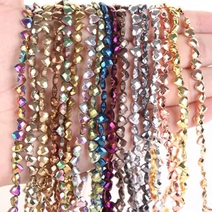 Faceted Heart Hematite Loose Beads Transverse Hole Metallic DIY Jewelry Making Accessories Polished Stone Beads Strand