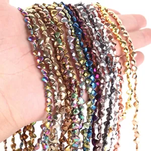 Heart-shaped faceted hematite beads in assorted metallic colors for DIY jewelry making.