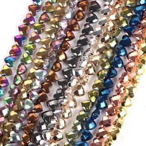 Faceted heart-shaped hematite stone beads in various metallic colors for DIY jewelry making
