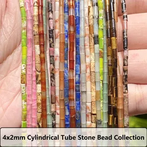 Natural Stone Cylinder Loose Beads 4x2mm Tube Column Beads For DIY Jewelry Making Bracelet Necklace Accessories Handcraft Gemstone Beads