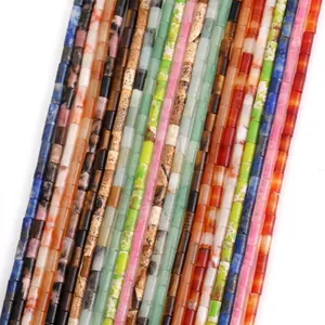 Assorted 4x2mm cylindrical natural stone beads for DIY jewelry making and crafting