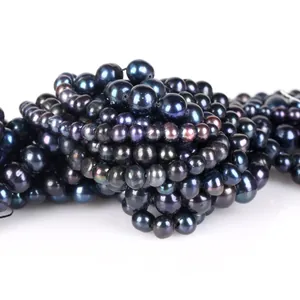 Brins de perles d'eau douce noires presque rondes pour la création de bijoux DIY