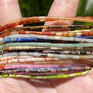 Selection of 4x2mm cylindrical natural stone beads for handcrafted DIY jewelry projects