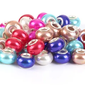Close-up of vibrant large-hole beads with metallic finish for DIY snake chain bracelets