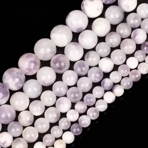 Natural purple and white marbled Persian jade round loose beads for DIY jewelry making