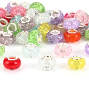 Detailed macro view of colorful crackle glass large hole beads for DIY charm bracelets