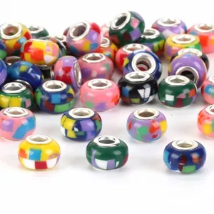 Vibrant colorful mosaic pattern large hole beads for DIY charm bracelet jewelry making