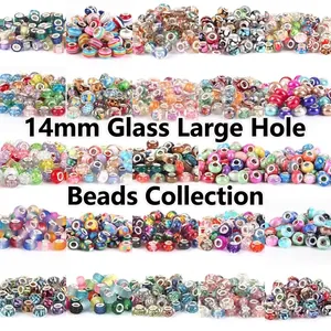 14mm Lampwork Glass Large Hole Beads Mixed Styles European Charm Beads For DIY Snake Chain Bracelet Jewelry Making Accessories