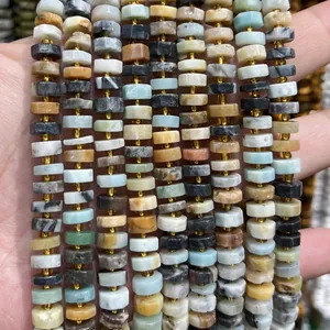 Close-up detail of 4x8mm faceted natural stone abacus beads for DIY jewelry making.