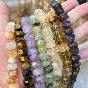 Natural Crystal Faceted Loose Beads Irregular Button Barrel Beads For DIY Jewelry Making Bracelet Necklace Handcraft